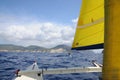 Sailing Catamaran with yellow sails in Ibiza Spain Royalty Free Stock Photo